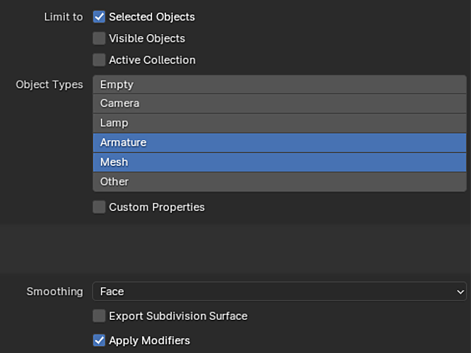 Selected Object Types