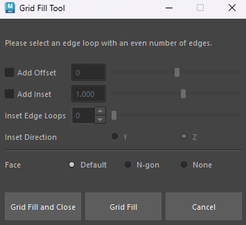 Grid Fill Tool in Autodesk Maya